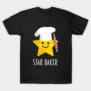 Cute Star Baker with Rolling Pin - Black T-Shirt